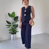 Zingj Summer New Solid Color Sleeveless Slim Vest Temperament Commuter Suit Pants Suit-Outfit