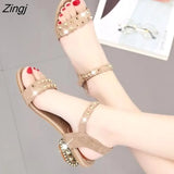 summer new style rhinestone rivet suede sandals large size female Korean version of the thick-soled wild fashion
