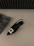 Flat-Bottomed Black-Headed Sandals Fairy Shoes 2025 New Spring And Summer Pointed Drill Temperament Single
