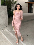 Xi Xi Summer Dress New Three-Dimensional Nail Bead High Waist Vertede Hanging Dress Senior Feeling Dress Women