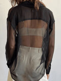 Button Front Semi Sheer Long Sleeve Blouse-Outfit