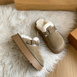 Half Slippers Women Wear Thick Bottoms Plus Velvet Birken Shoes 2025 New Belt Buckle Warm Wool Cotton