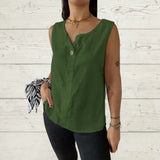 Summer New Women's Vest Casual Loose Cotton T-Shirt Button