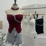 Thai-Style Hanging Neck Small Sling With Drill With Chest Pad Irregular Wearing Sleeveless Knitting Top