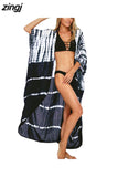 Beach Cover Ups for Swimwear Women Blouse Black Tie Dye Swimsuit Cape Casual Loose 2023Beachwear Outfits