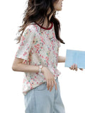 Summer Design Feeling Slammed Collar Bottom Shirt Loose Breathable Letter Embroidered Short-Sleeved Women's