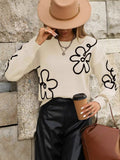 And Winter New Women's Sweater Fashion Flowers Three-Dimensional Embroidered Round Collar Long-Sleeved Knitted Shirt