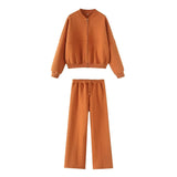 Bomber Jacket-Style Tunic 3399802 Loose High-Waisted Velvet Trousers