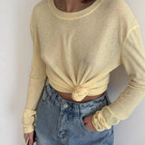 New Long-Sleeved Snowflake T-Shirt Women's Summer Thin Carmeat Round-Neck Loose Temperament