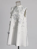French Small Fragrant Pure Color Sleeveless A-Shaped Dress 2025 New Collar Bow Nail Bead Design Short