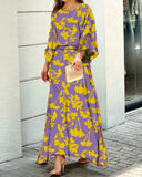 Women's Summer New Loose Print Long-Sleeved Top High Waist Half-Body Large-Size Dress