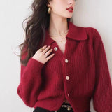 And Winter New Year Red Polo Knitted Cashmere Knitted Cardigan Women Soft Glutinous Loose Outer Sweater Winter Thick