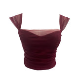 Thai-Style Small Design Mesh Yarn Draw-Folded Breast Sling Sling With Bra Cushion Short Sleeveless Top