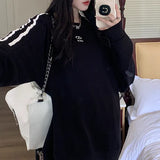 Embroidered Logo Striped Sleeve SweatshirtOutfit