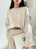 And Winter Women's Jersey Sweater Loose Round Neck Solid Color Trendy Knitted