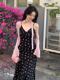Xixi 2025 Spring New Retro High-Rise Sling Dress Print Pure Desire Holiday Dress Women