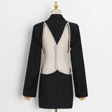 Zingj Korea East Gate Women's Wear 2024 Spring And Autumn New Splicing Sexy Back Personality Versatile A Button Suit