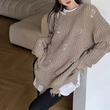 Zingj Hole Sweater Female Autumn Winter Design Sense Niche 2024 New Loose Lazy Wind Retro Bottom Sweater Female-Outfit