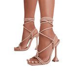 Zingj Summer Plus Size Sandals Women's Head Solid Color Ankle Ring Strap Sexy Fashion High
