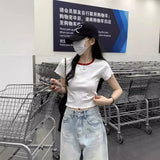 Zingj Color Short-Sleeved T-Shirt Women 2024 Summer New Slim Show Thin And Versatile Short Shoulder Students Pure Color Top