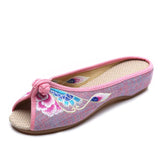 Zingj Spring / Summer Style Linen Embroidered Fish Mouth Wearing Cool Drag Plate Buckle Cloud Head Butterfly Embroidered Women's