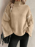 Casual Loose Knitted Sweater 2025 New High-Necked Color Design For