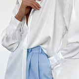 Cuffs Elegant Women Shirts 2023 Satin Spring Fashion Button Down Blouse Long Sleeves Loose Turndown Collar Tops