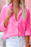 Fashion Fall Lapel Solid Color Shirts Casual Long Sleeve Loose Cardigan Buttons Long Blouses Elegant Office Shirts
