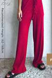Loose Summer Pants for Women Wide Leg Female Trousers Long Elastic Casual Lace Up Beige High Waisted Khaki Stacked