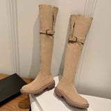 Of The Velvet Face Lamb Hair Flat Bottom Knight Boots 2025 Autumn And Winter New Thicken Snow Over The Knee Boots