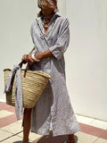 Women's New Five-Sleeve Striped Open-Shirt Shirt Dress