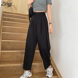 Women All-match Basic Summer BF Style Minimalist Ladies Ankle-Length Trousers Wide-leg Chic Leisure Popular Womens
