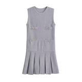 Women's Clothing 2025 Summer New College Wind Age Reduction Wide Fold Knitted Mini Dress