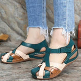 Women's Cold Slippers 2025 New Retro Coloring Round Head Hollow Slope And Cross-Buckle Sandals