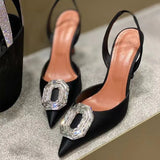 Water Drill Buckle Head Sandals Women Open Spring New Pointed Fine Heel High Heels Of The Hollow Banquet Cloth High