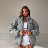 Moon-Print Denim Cotton Clothes Lead The Street Wind Warm Outdoor Women's Coat Loose Autumn And Winter