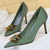 Shoes Metal Square Buckle Women Pumps Fashion Pumps Women High Heels Stiletto 8.5 Cm Elegant Banquet Shoes Women