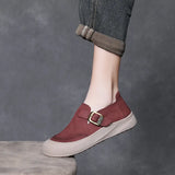 Time 99] Head-Level Cowhed Leather Retro Casual Women's Shoes New Fashion One-Word Buckle Comfortable Flat Single