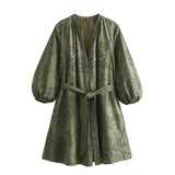 Women's Long-Sleeved Loose Hollow Lace Dress