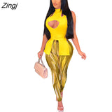 Summer Women Print Tracksuit Two Piece Set Hollow Out Shirt + Long Pants Skinny Sportsuit Clothes For Women