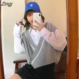 Vest Women Striped V-neck Sleeveless Sweaters Womens Daily Outwear Chic Simple All-match Korean Fashion Knitted