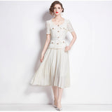 Small Scent Dress Female High-End Exquisite Temperament Lace Spliced 100 Folded Long Dress Dress Dress