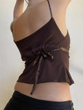 2023 Sexy Women Summer Low Cut Mini Vests Tank Solid Sleeveless Backless Tie-up Hollow Out Camis Y2K Streetwear