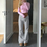 Zingj Wind Cool Sister Simple Basic Straight Tube Hem Pants Waist Draw Rope Tie Casual