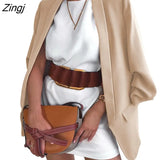 New Women Suit Blazers Office Lady Solid Color Lapel Long Sleeves Open-Front Loose Formal Coat for Ladies 8