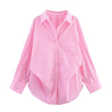 New Bat Sleeve Loose Striped Shirt
