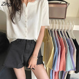 Sleeve T-shirts Women Candy Color Knitted Button Loose All-match Summer Students Leisure Daily Tops Female Lady