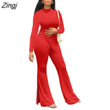 Women Sets Autumn/Winter New Solid O Neck Long Sleeve Top + Flare Pants Set 2 Pieces Set Casual Sporty