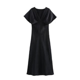 New Silk Hyssin V-Neck Fan Flute Dress