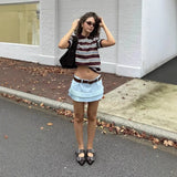 Retro Sexy Hottie Style Striped Short-Sleeved Polo Collar